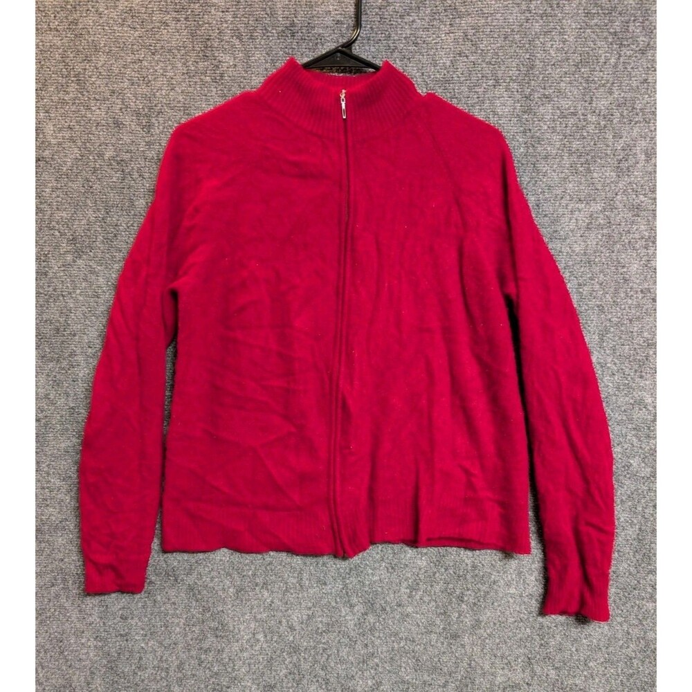 Valerie Separates Women's Large Red Full Zip Cardigan Sweater 100% Cashmere